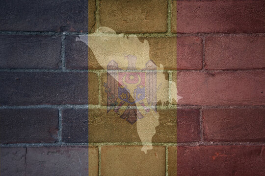 map and flag of moldova on a old brick wall