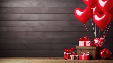 Bright balloons on a dark background with copyspace. Festive valentine's day background