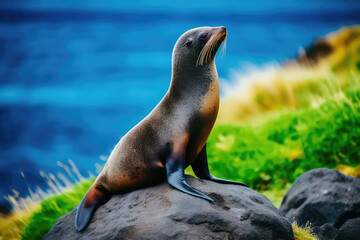 The captivating allure of Icelandic seals, with their curious and playful behavior, lounging on the shoreline or swimming gracefully in the sea, presents a charming and wildlife-filled encounter. Obse - obrazy, fototapety, plakaty