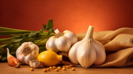 Garlic vegetable showcased in a still life photograph, highlighting its natural beauty.
