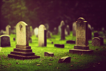 Tombstones on a graveyard, Close-up