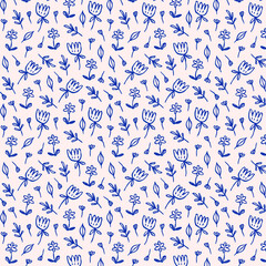 seamless pattern with blue flowers
