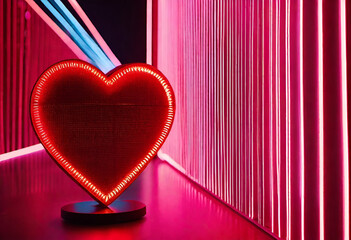 neon light red heart shape in minimal style