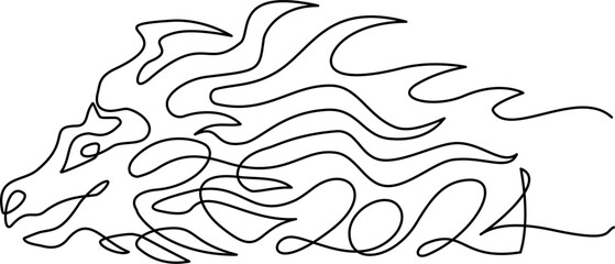 Dragon head symbol 2024 year. Continuous one line drawing.
