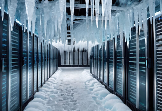 server room in snow and icicles