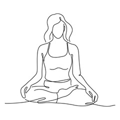 The girl is sitting in the lotus position, doing yoga. Vector illustration hand-drawn in the style of a doodle.