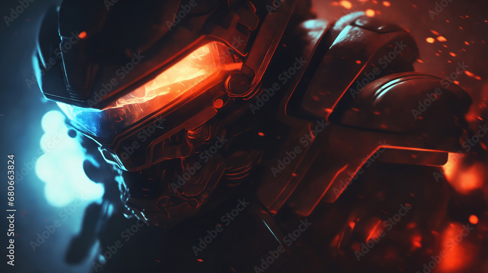 Poster Futuristic Sci-Fi Movie Intro with Epic Effect, Perfect for Intro Scene, Solo Helmet, Dynamic Flare and Copyspace for Text