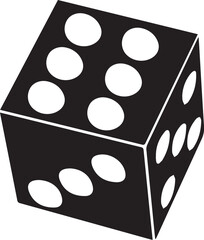 Cartoon Black and White Isolated Illustration Vector Of A Rolled Gaming Dice Showing 6