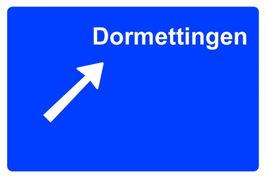 Illustration eines Autobahn-Ausfahrtschildes mit der Beschriftung "Dormetteingen"	