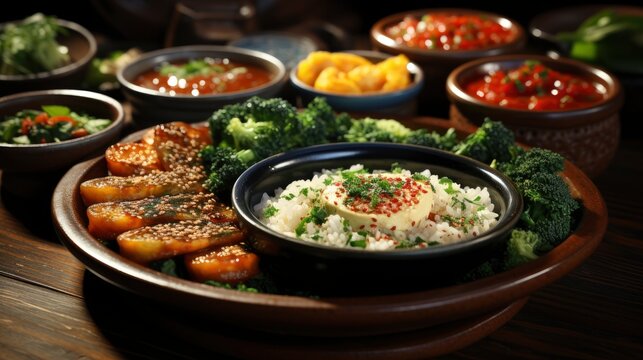 Food Set Dishes On Table Wooden, Background Images, Hd Wallpapers, Background Image