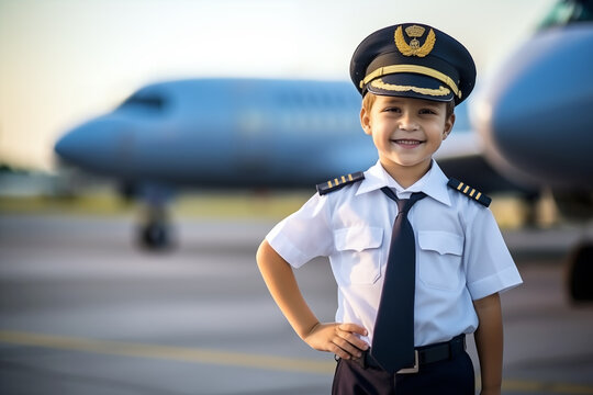 white little boy dressed up as an airline pilot, professional portrait