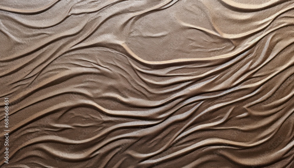 Poster a close up of a brown surface with wavy lines on top of it and a black object in the middle of the p