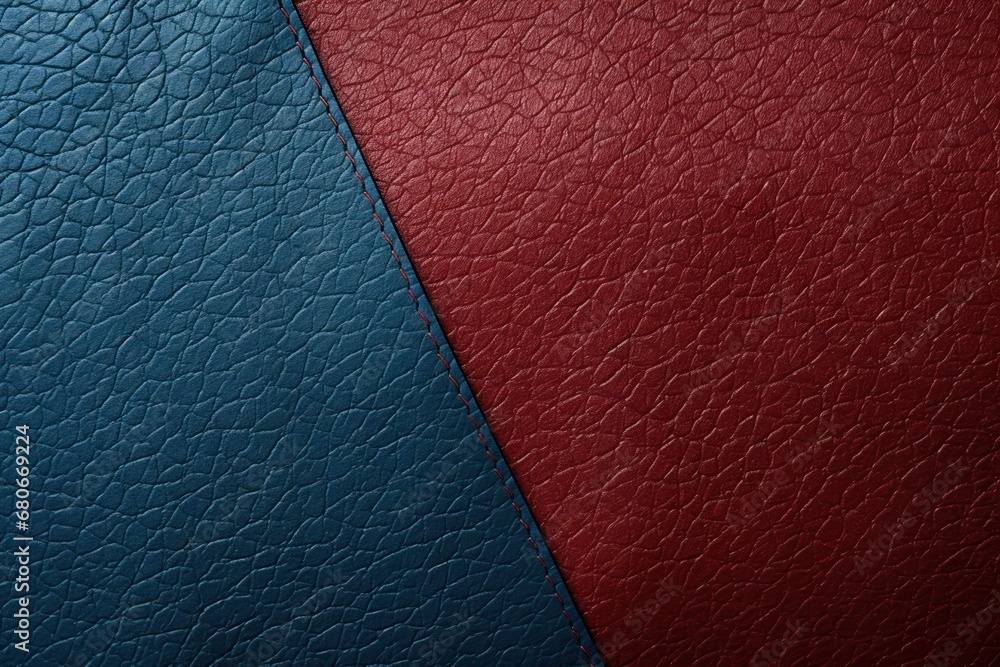 Poster a close up view of a red and blue leather texture with a diagonal diagonal stripe on the left side o