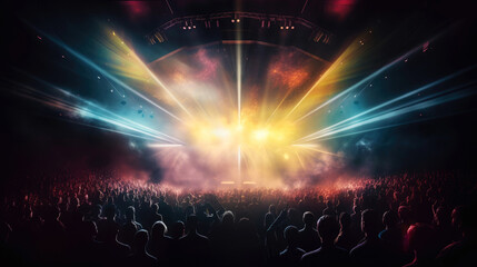 Concert crowd with colorful stage lights