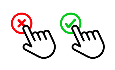 Akzeptieren oder ablehnen, Mauszeiger Hand vektor Icons