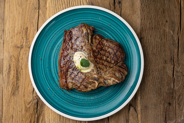 Perfect Grilled T-Bone Steak. Close-up