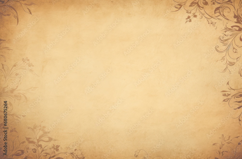 Poster a grungy background with a floral design on the bottom corner of the image and a brown border on the