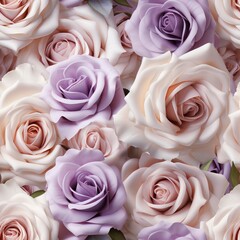 Retro cream roses seamless pattern, accented with light lavender shades
