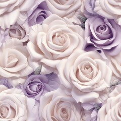Retro cream roses seamless pattern, accented with light lavender shades