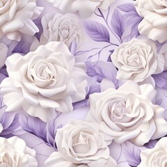 Retro cream roses seamless pattern, accented with light lavender shades