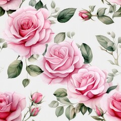 Watercolor pink roses seamless pattern