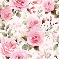 Watercolor pink roses seamless pattern