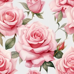 Watercolor pink roses seamless pattern