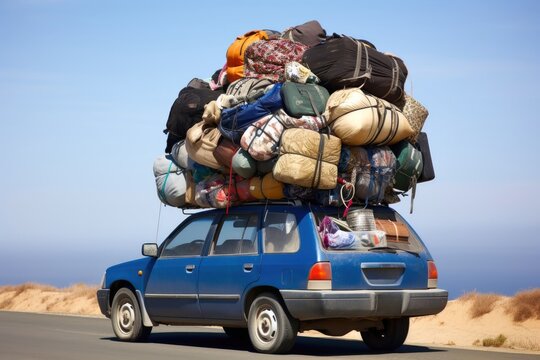 An overloaded car on the way to holiday.