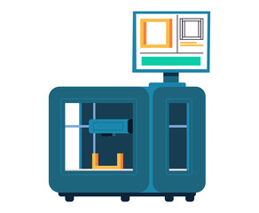 3D printer machine equipment isolated concept. Vector flat graphic design illustration