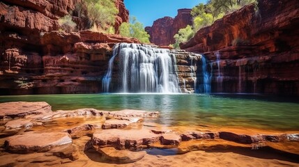 waterfall in karijini national park, western australia - obrazy, fototapety, plakaty