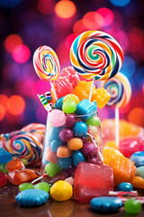 Fototapeta na wymiar A colorful cascade of lollipops, AI Generative.