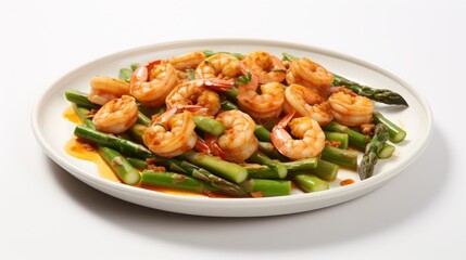 shrimp with asparagus cooked in a plate.
