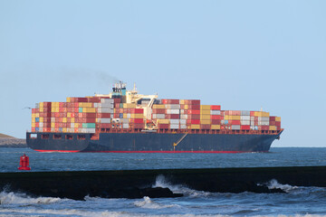 Container ship at the sea