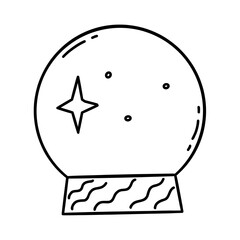 Crystal magic ball. Element of witchcraft and esotericism, predictions and magic. Black and white vector isolated doodle illustration hand drawn icon clip art