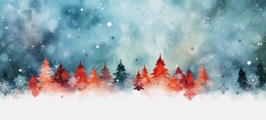 Christmas banner Illustration watercolor minimalism. Christmas banner theme Horizontal Illustration watercolor minimalism. For banners, posters, gift cads, advertising. AI generated.