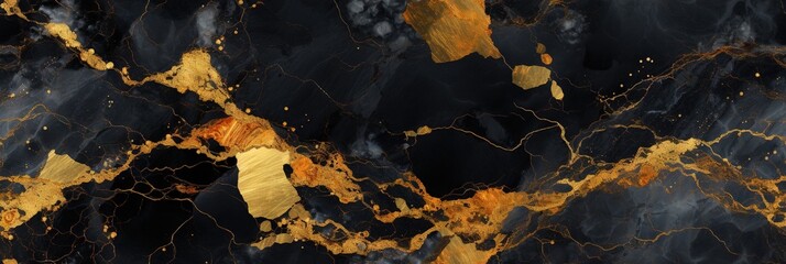 Abstract luxury multicolor marble stone seamless pattern texture with a plain background, gold lines, foil accents. Great as wallpaper or banner. Generative AI, AI