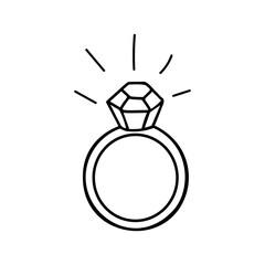Vector doodle drawing of a ring with a stone and glitter from it