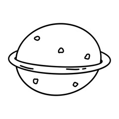 Planet with ring. Saturn or Jupiter, Uranus or Neptune. Black and white vector illustration doodle isolated. Space. Universe hand drawn icon clip art