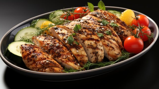 Plate Grilled Chicken Vegetables Isolated On, Background Images, Hd Wallpapers, Background Image