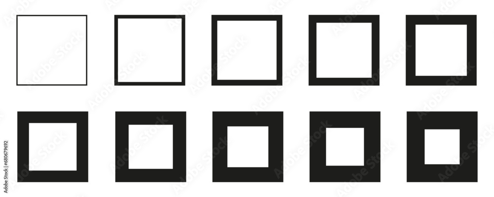 Poster Rectangle square set from thin to thick line, set of geometric shapes form, rectangle square icons collection, different version - stock vector