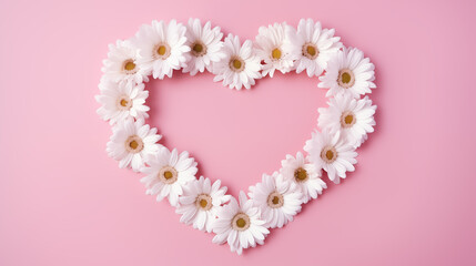 Heart-shaped frame made of daisies. St. Valentine's Day.