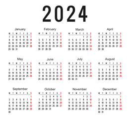 Calendar 2024, calendar week start on Monday - stock vector