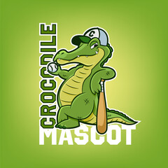 crocodile mascot cartoon baseball logo - 680680010