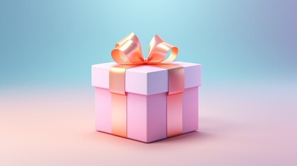  a pink gift box with a gold bow on a pink and blue background with a light blue back ground and a light blue back ground and light blue back ground.