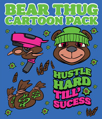 bear cartoon street thug pack for streetwear or sticker print