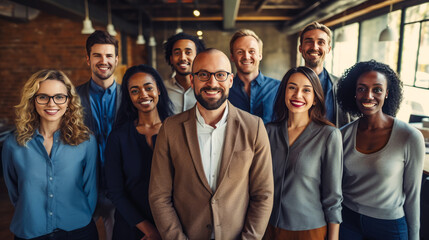 Portrait of smiling diverse business people standing in office and looking at camera. - Powered by Adobe