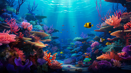 Obraz na płótnie Canvas Underwater world with corals and tropical fish. Underwater world