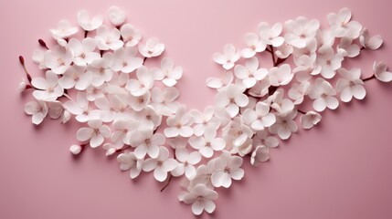 Obraz premium a close up of a bunch of white flowers on a pink background with a place for the letter v to be placed in the middle of the letter'v '.