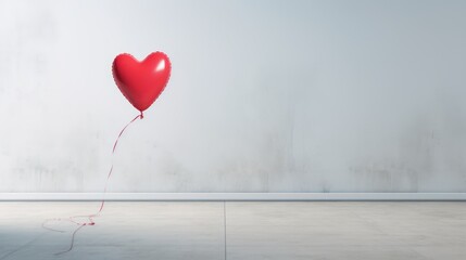  a red balloon floating in the air with a heart shaped balloon attached to the side of the balloon with a string attached to the end of the balloon with a string.