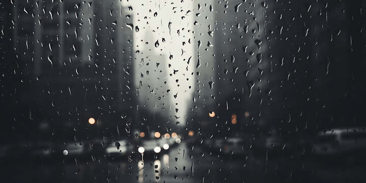 Calles vistas a trav&eacute;s deun cristal mojado con gotas de agua